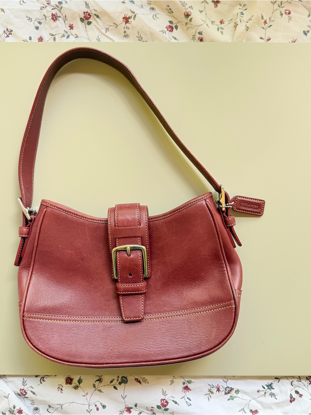Coach Red Leather Shoulder Bag with Buckle Detail